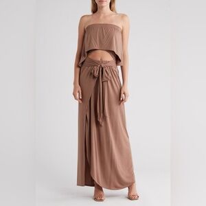 NWT Go Couture Strapless Front Cutout Brown Jersey Maxi Dress Nordstrom Small